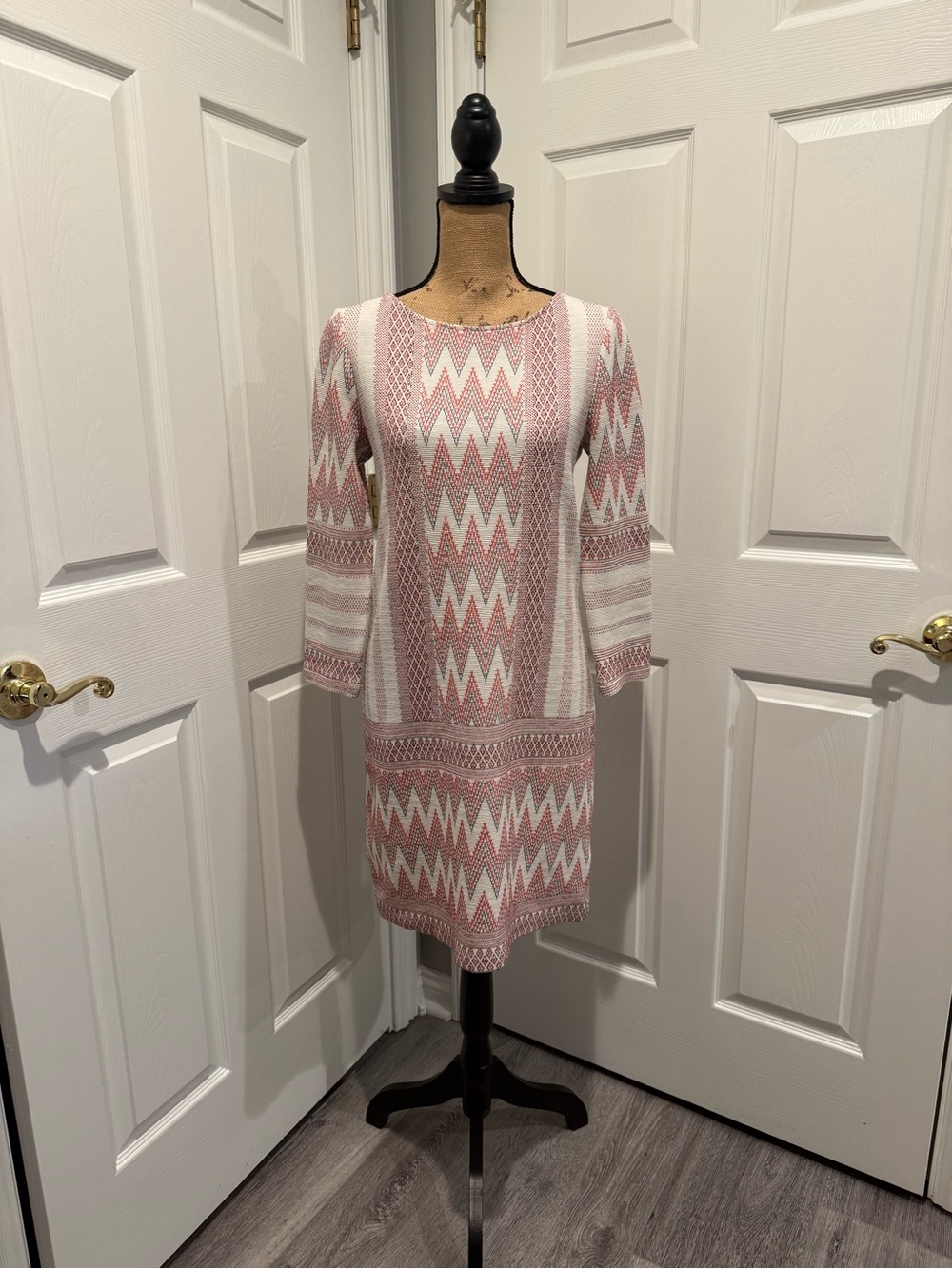 BCBGMaxAzria Red and White Chevron Knit Mini Dress